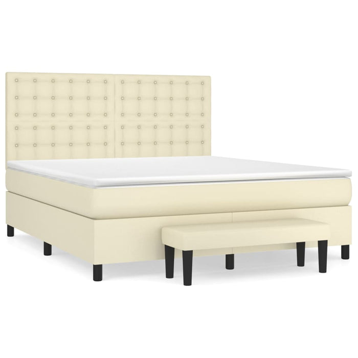 Boxspringbett mit Matratze Creme 160x200 cm Kunstleder