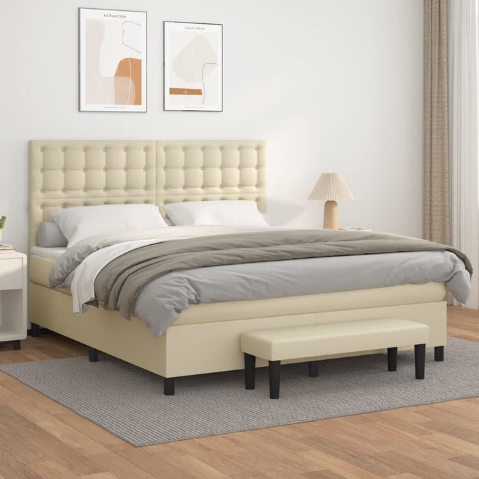 Boxspringbett mit Matratze Creme 160x200 cm Kunstleder