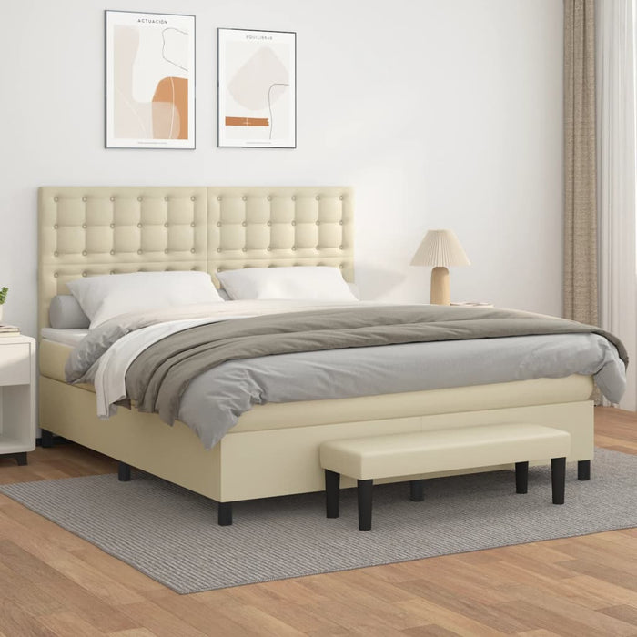 Boxspringbett mit Matratze Creme 180x200 cm Kunstleder