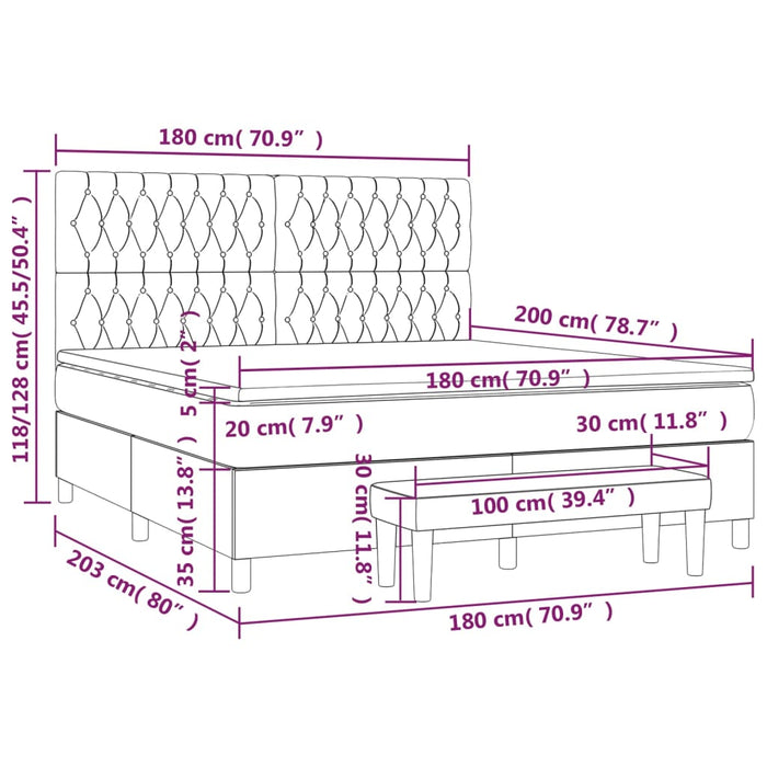 Boxspringbett mit Matratze Hellgrau 180x200 cm Samt