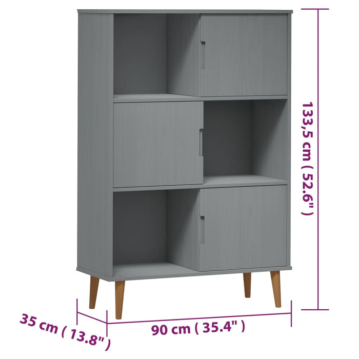 Bookcase MOLDE gray 90x35x133.5 cm solid pine wood