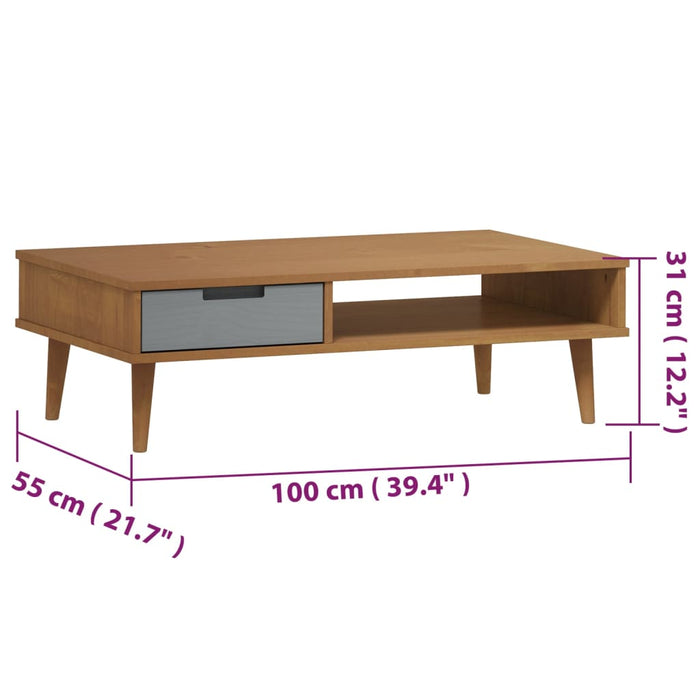 Couchtisch MOLDE Braun 100x55x31 cm Massivholz Kiefer