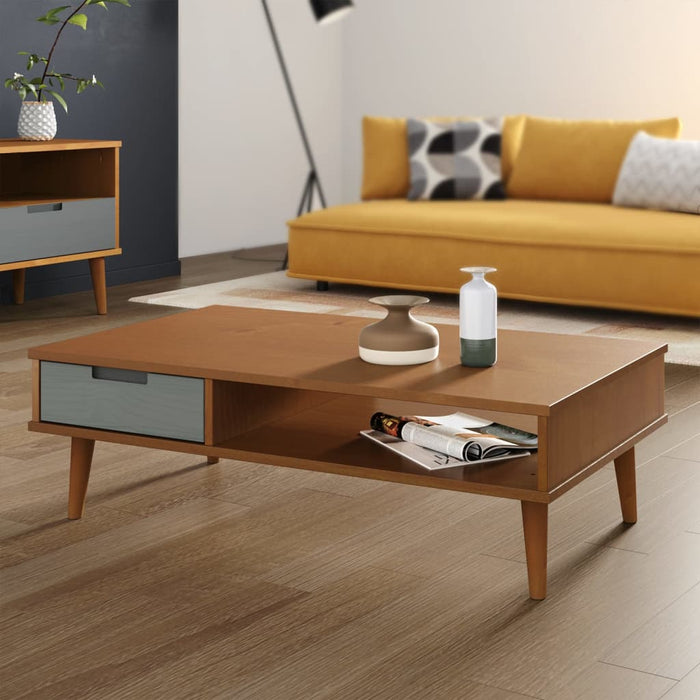 Couchtisch MOLDE Braun 100x55x31 cm Massivholz Kiefer