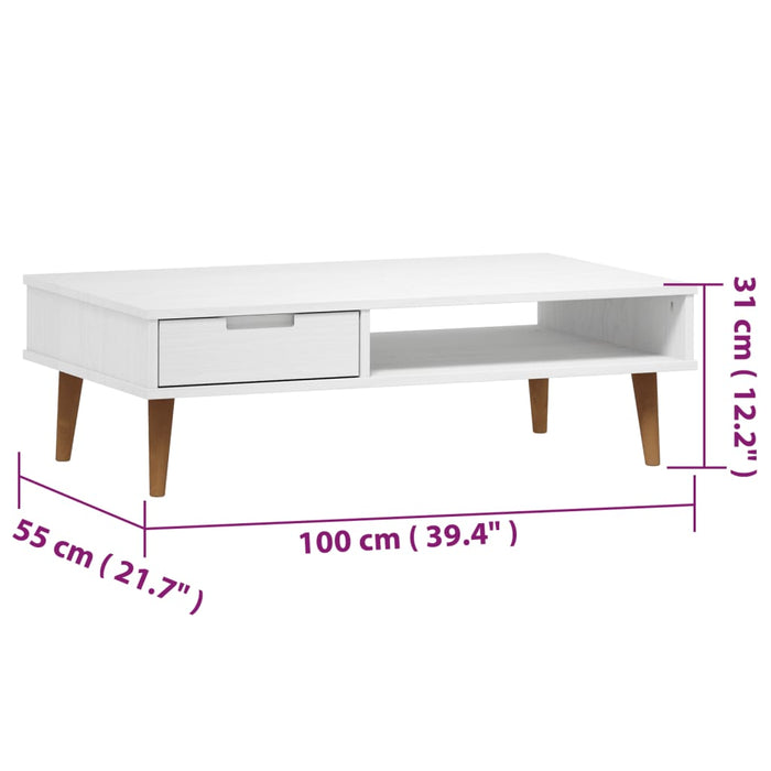 Coffee table MOLDE white 100x55x31 cm solid pine wood