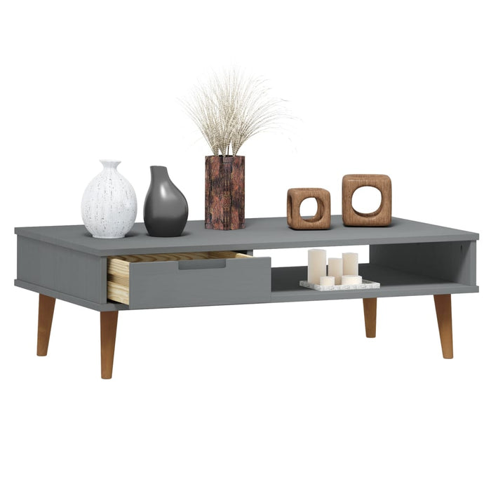 Couchtisch MOLDE Grau 100x55x31 cm Massivholz Kiefer