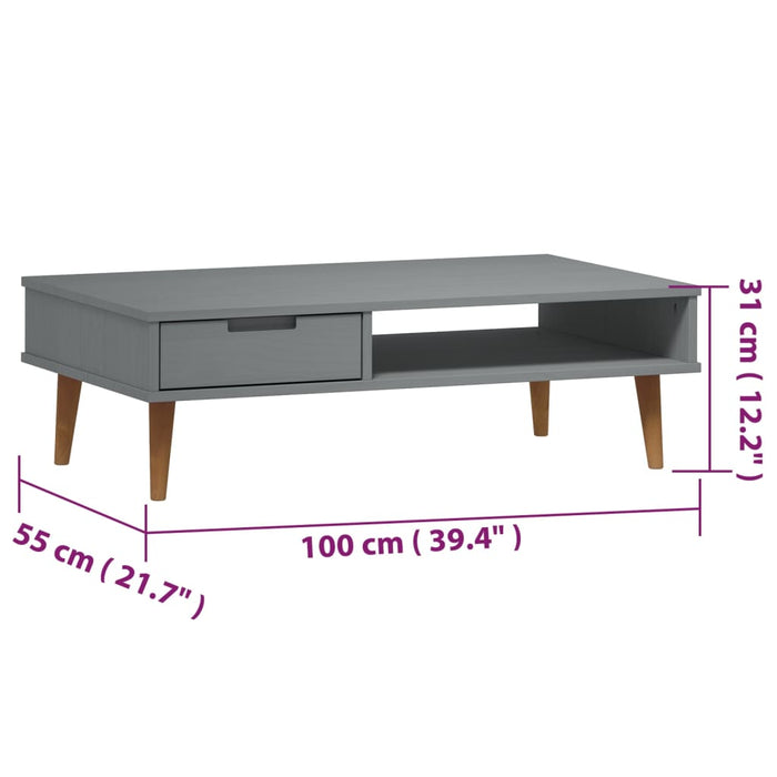 Couchtisch MOLDE Grau 100x55x31 cm Massivholz Kiefer