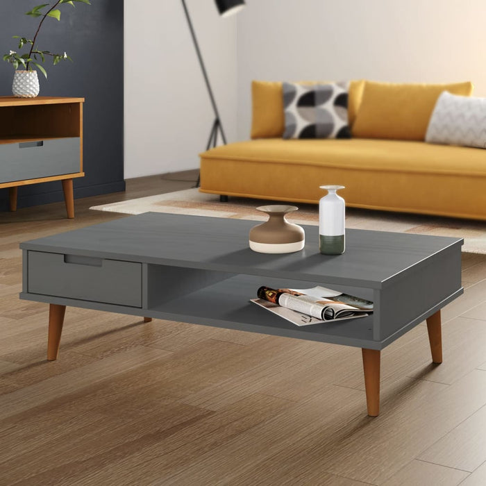 Couchtisch MOLDE Grau 100x55x31 cm Massivholz Kiefer