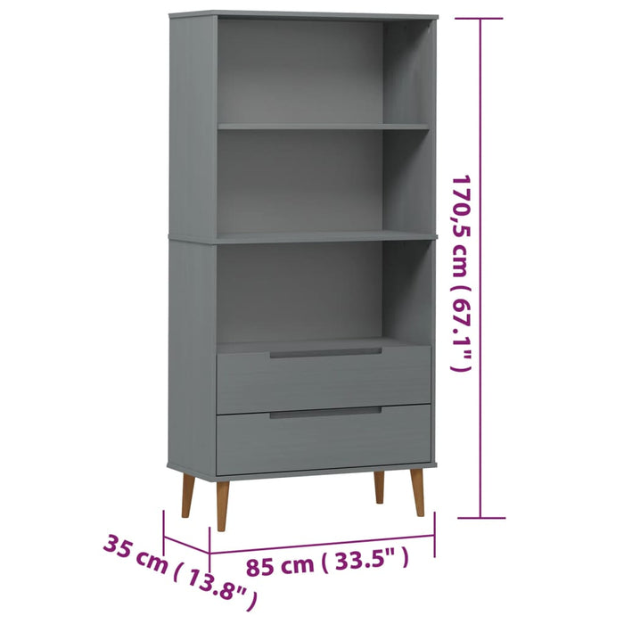 Bücherregal MOLDE Grau 85x35x170,5 cm Massivholz Kiefer