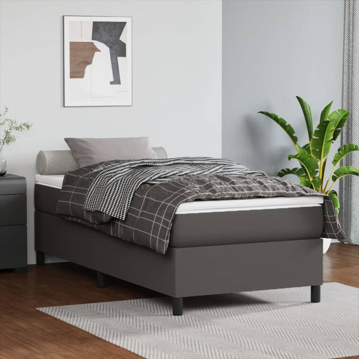 Box spring bed with mattress gray 100x200 cm faux leather