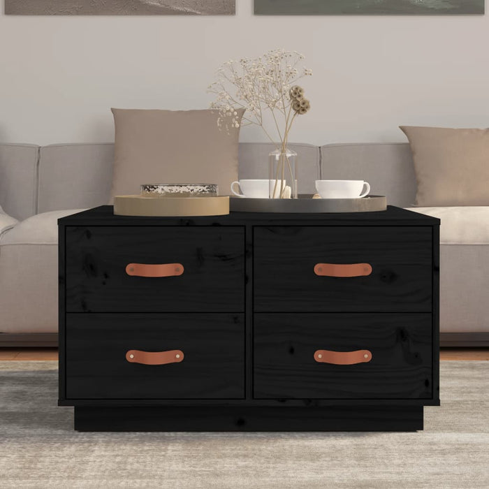 Couchtisch Schwarz 80x80x45 cm Massivholz Kiefer