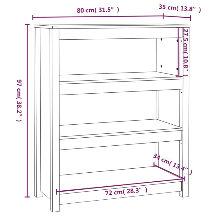 Bookcase 80x35x97 cm solid pine wood