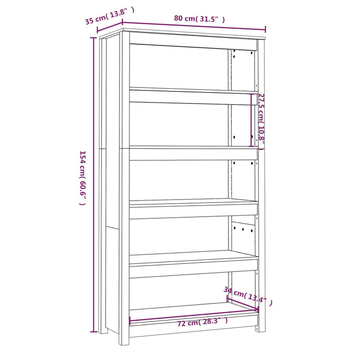Bookcase white 80x35x154 cm solid pine wood