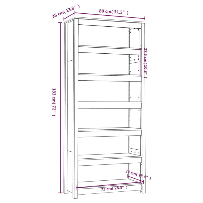Bookcase white 80x35x183 cm solid pine wood