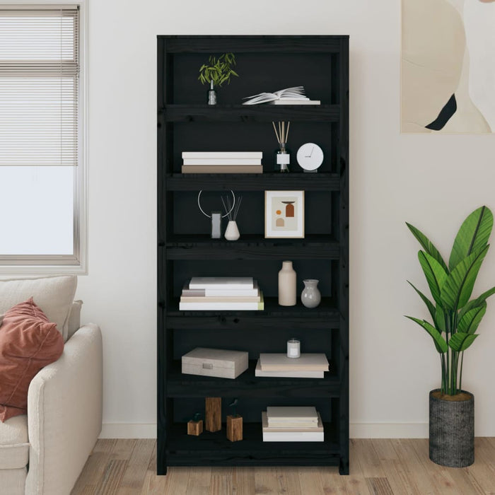Bookcase Black 80x35x183 cm Solid Pine Wood