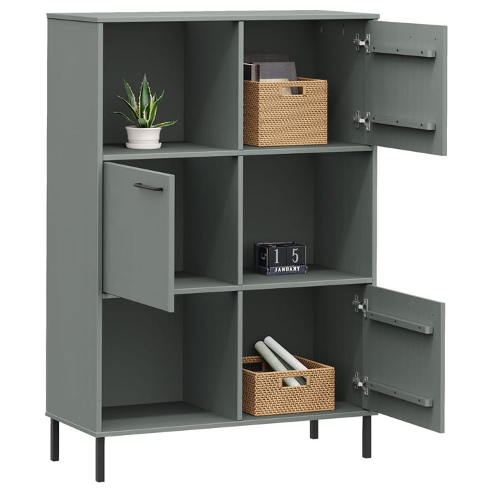 Bücherregal OSLO mit Metallbeinen Grau 90x35x128,5cm Massivholz
