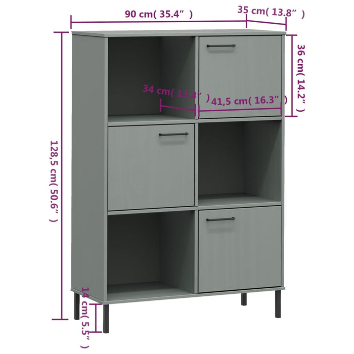 Bücherregal OSLO mit Metallbeinen Grau 90x35x128,5cm Massivholz