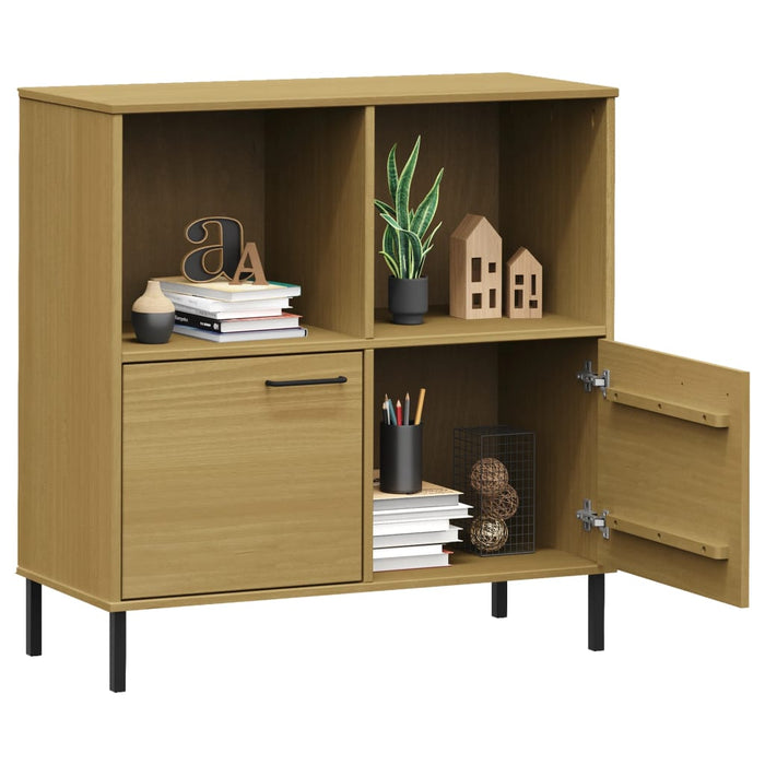 OSLO bookcase with metal legs brown 90x35x90.5cm solid wood
