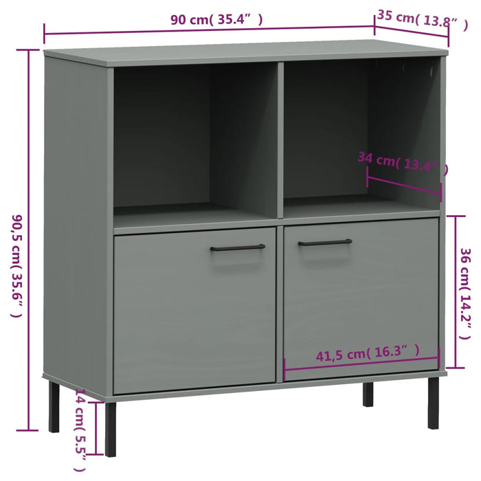 Bücherregal OSLO mit Metallbeinen Grau 90x35x90,5 cm Massivholz