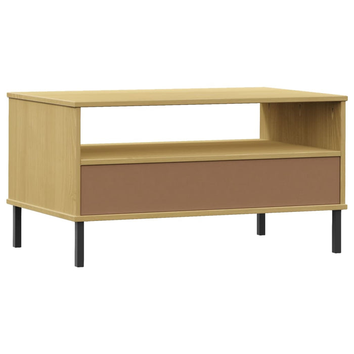 Coffee table OSLO with metal legs brown 85x50x45 cm solid wood