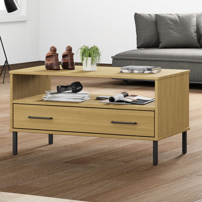 Coffee table OSLO with metal legs brown 85x50x45 cm solid wood