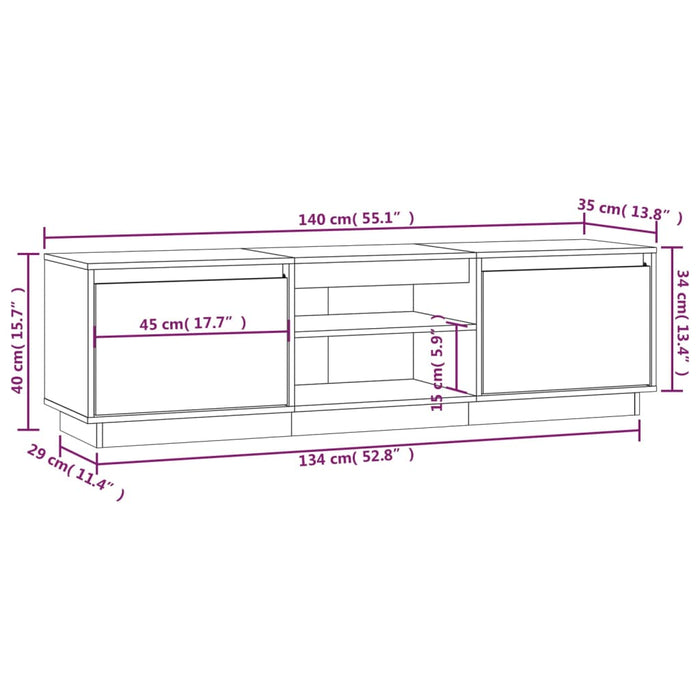 TV-Schrank Weiß 140x35x40 cm Massivholz Kiefer