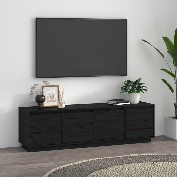 TV-Schrank Schwarz 156x37x45 cm Massivholz Kiefer