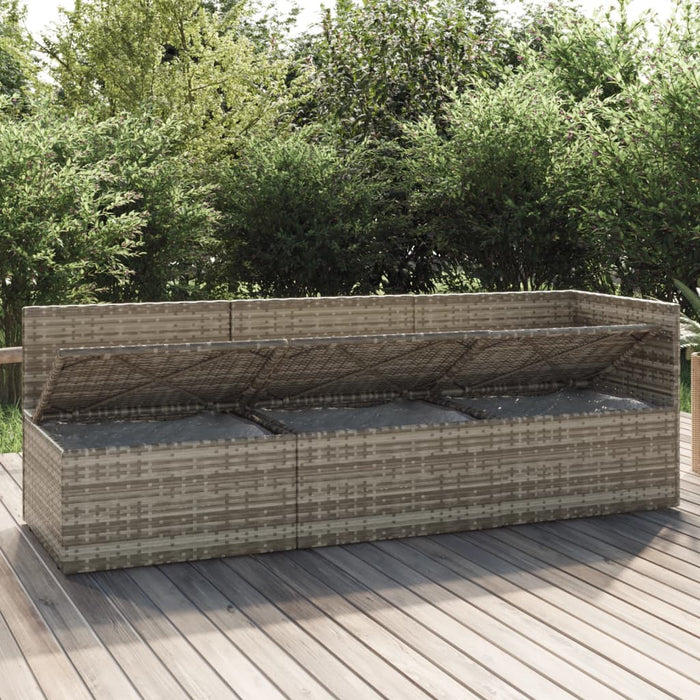 3-tlg. Garten-Lounge-Set mit Kissen Grau Poly Rattan