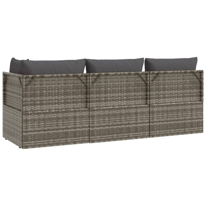 3-tlg. Garten-Lounge-Set mit Kissen Grau Poly Rattan