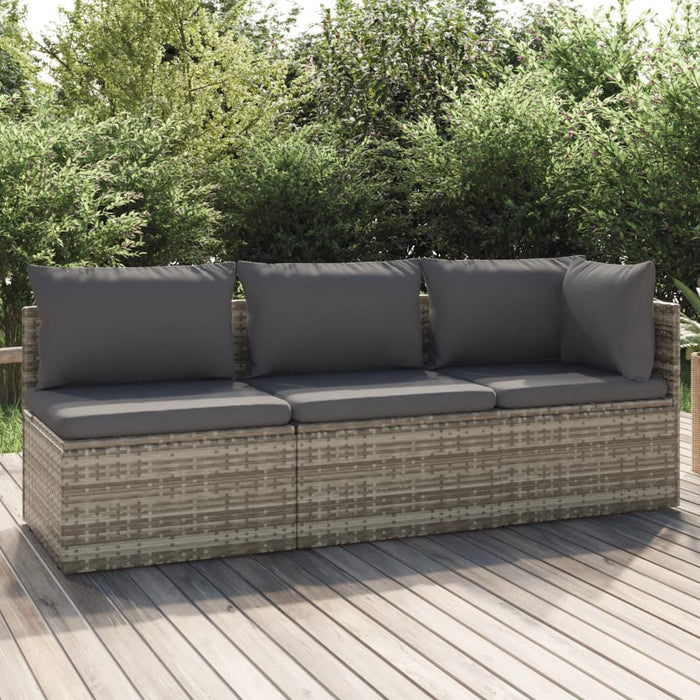 3-tlg. Garten-Lounge-Set mit Kissen Grau Poly Rattan