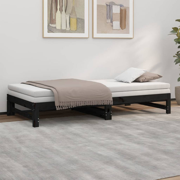 Tagesbett Ausziehbar Schwarz 2x(80x200) cm Massivholz Kiefer