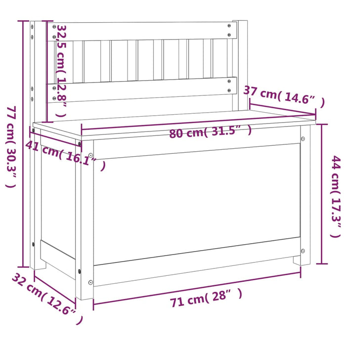 Sitzbank Schwarz 80x41x77 cm Massivholz Kiefer