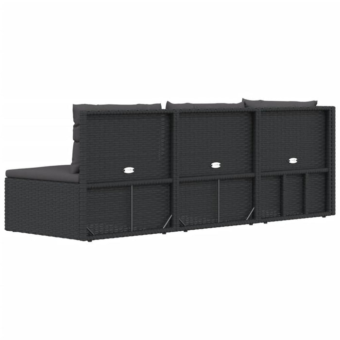 3-tlg. Garten-Lounge-Set mit Kissen Schwarz Poly Rattan
