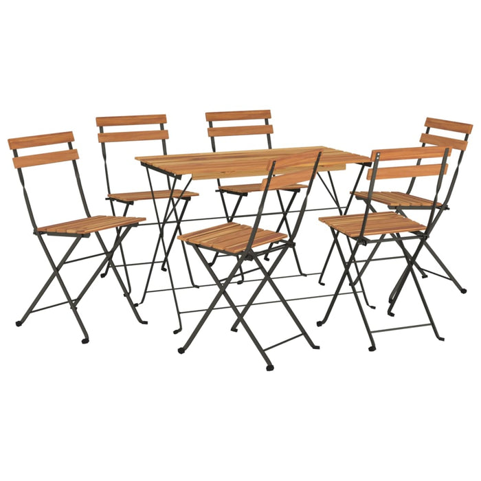 7-tlg. Bistro-Set Klappbar Massivholz Akazie und Stahl