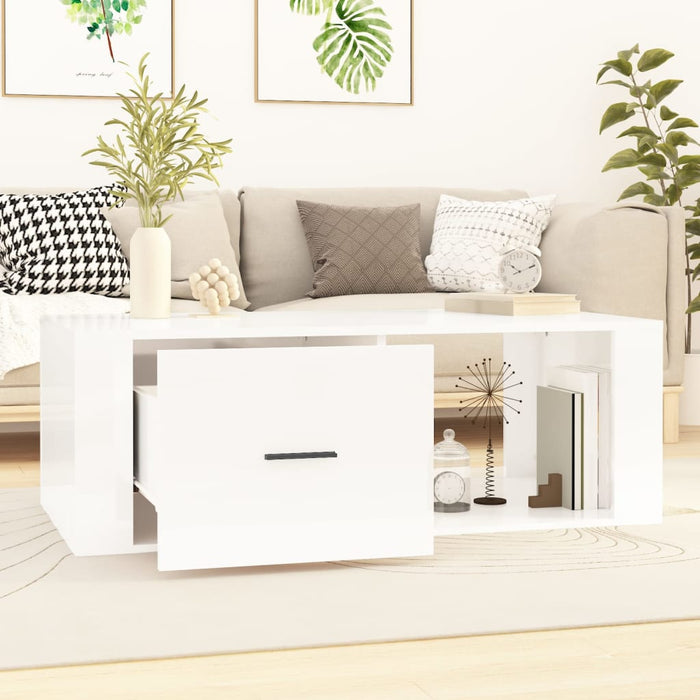 Coffee table high-gloss white 100x50.5x35 cm made of wood