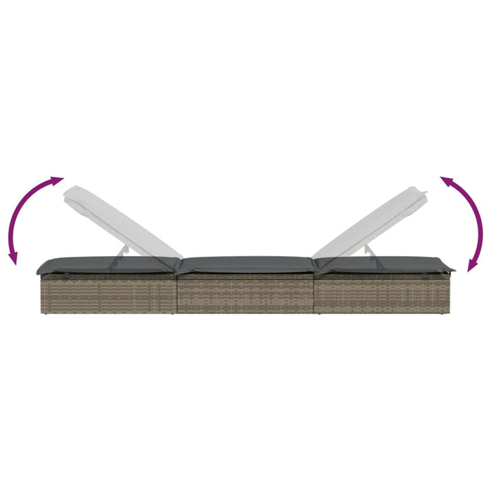 Sonnenliege mit Kissen Grau 201x55x62 cm Poly Rattan