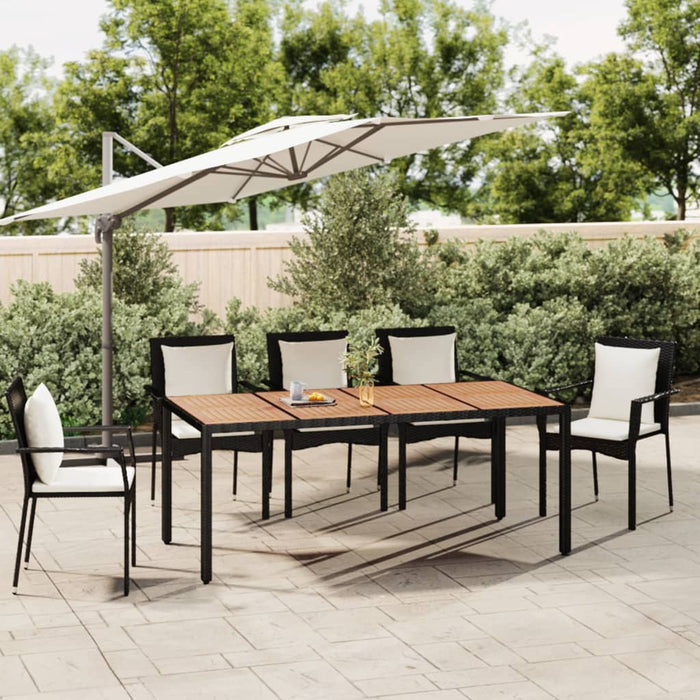 Garden table with wooden top Black Poly Rattan &amp; Acacia wood