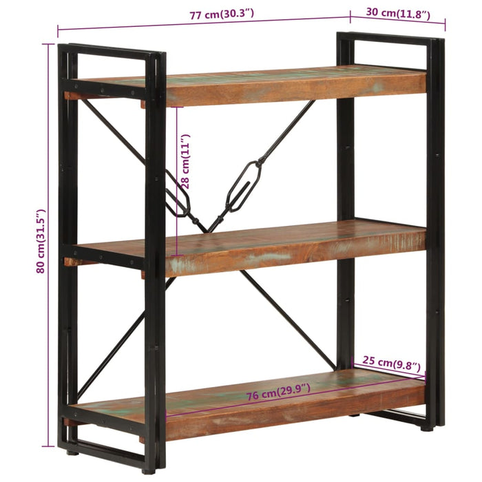 Bookcase 3 compartments 77x30x80cm Recycled solid wood and iron