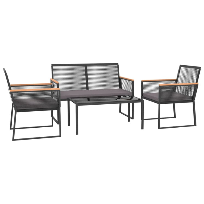4-tlg. Garten-Lounge-Set mit Kissen Schwarz Stahl