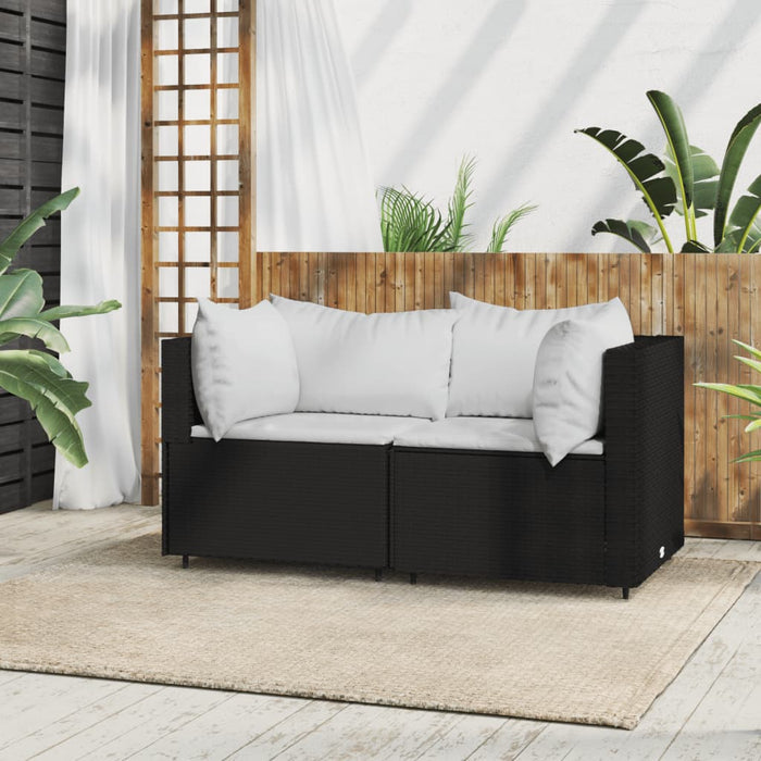 Garden corner sofa with cushions black poly rattan