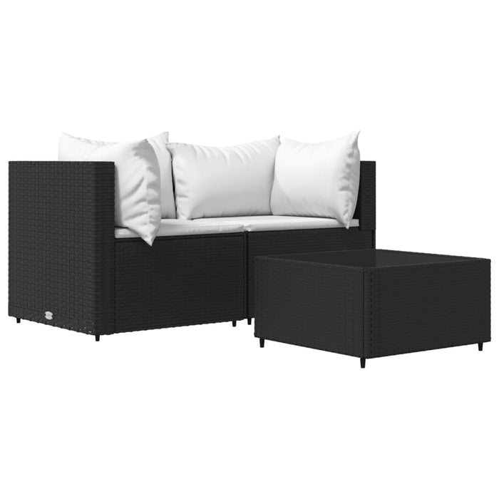 3 pcs. Garden Lounge Set with Cushions Black Poly Rattan