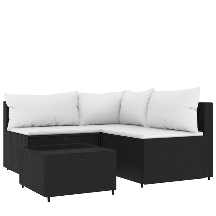 4-tlg. Garten-Lounge-Set mit Kissen Schwarz Poly Rattan