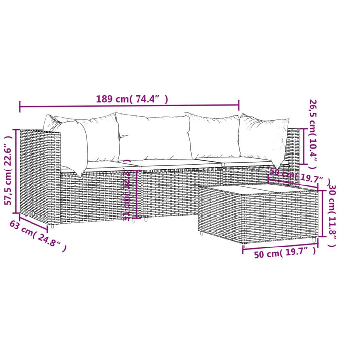 4 pcs. Garden Lounge Set with Cushions Black Poly Rattan