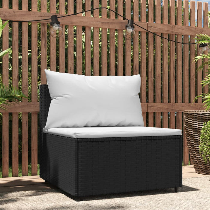 Garden Center Sofa with Cushion Black Poly Rattan