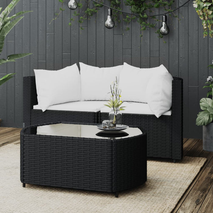 3 pcs. Garden Lounge Set with Cushions Black Poly Rattan
