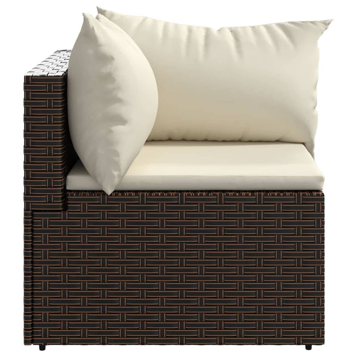 Garden corner sofa with cushions brown poly rattan