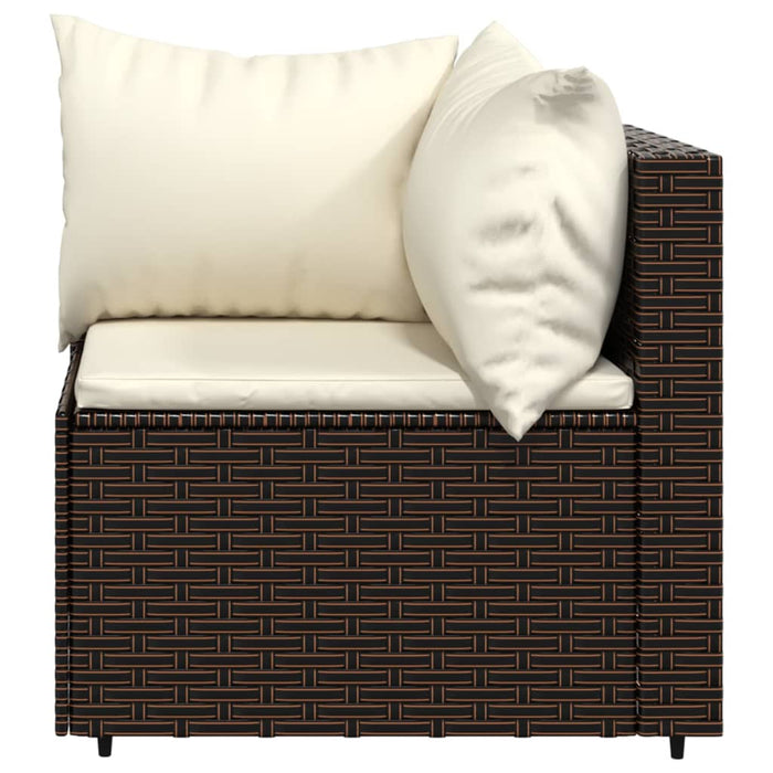 Garden corner sofa with cushions brown poly rattan