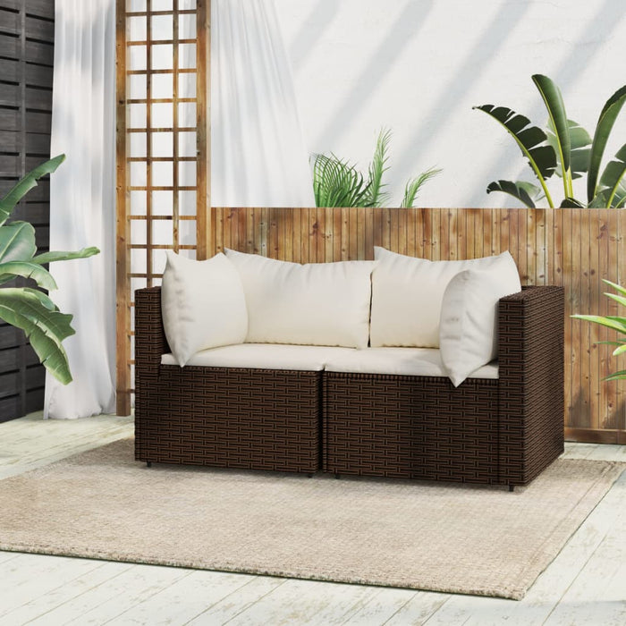 Garden corner sofas with cushions 2 pcs. Brown poly rattan