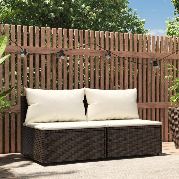 Garden Center Sofas with Cushions 2 pcs Brown Poly Rattan