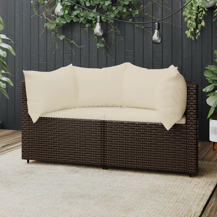 Garden corner sofas with cushions 2 pcs. Brown poly rattan