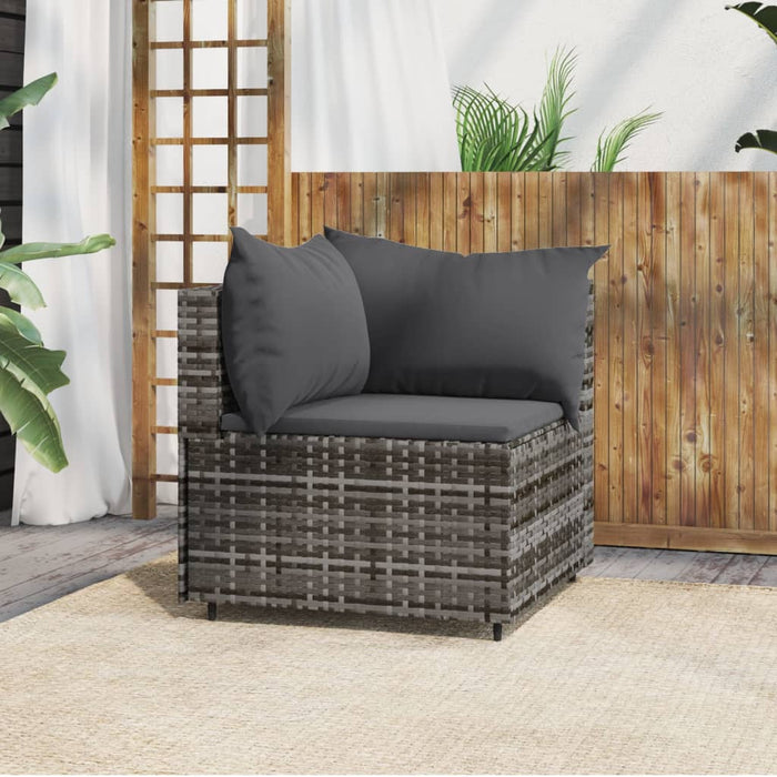 Garden corner sofa with cushions gray poly rattan